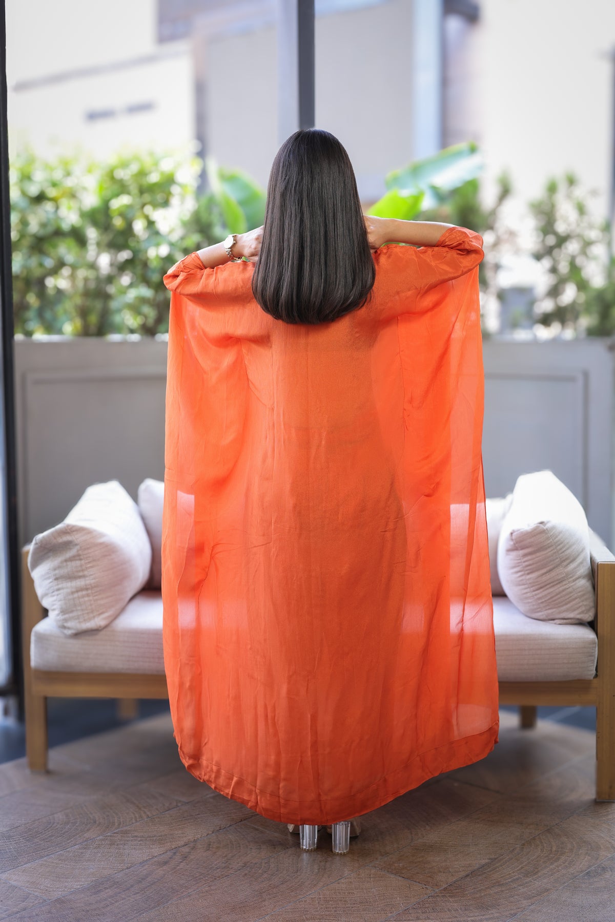 Rust Embellished Kaftaan Dress