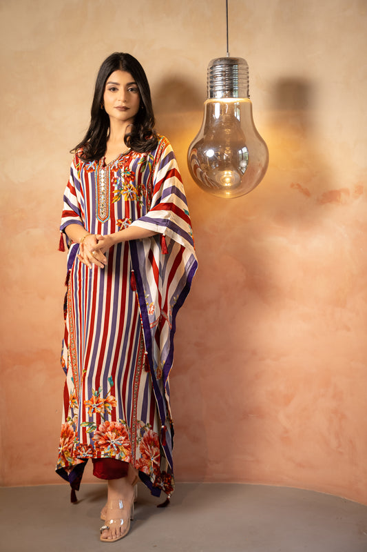 Striped Floral Long Kaftaan Set