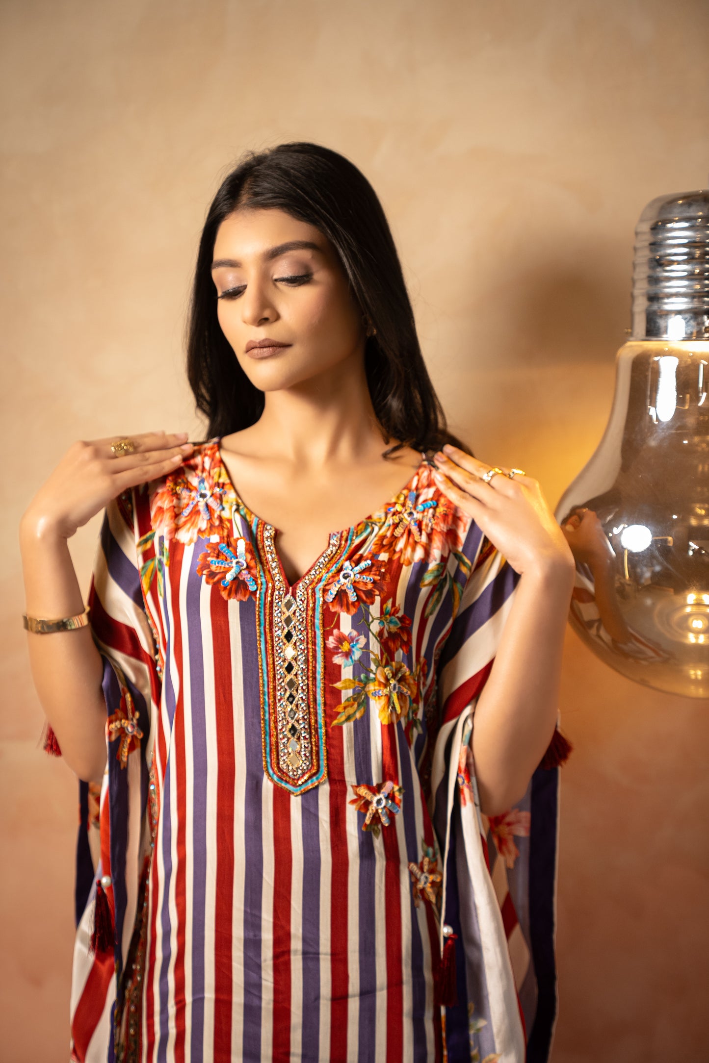 Striped Floral Long Kaftaan Set