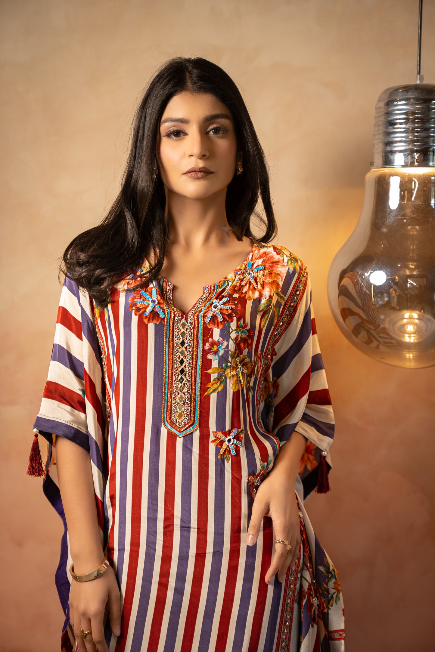 Striped Floral Long Kaftaan Set