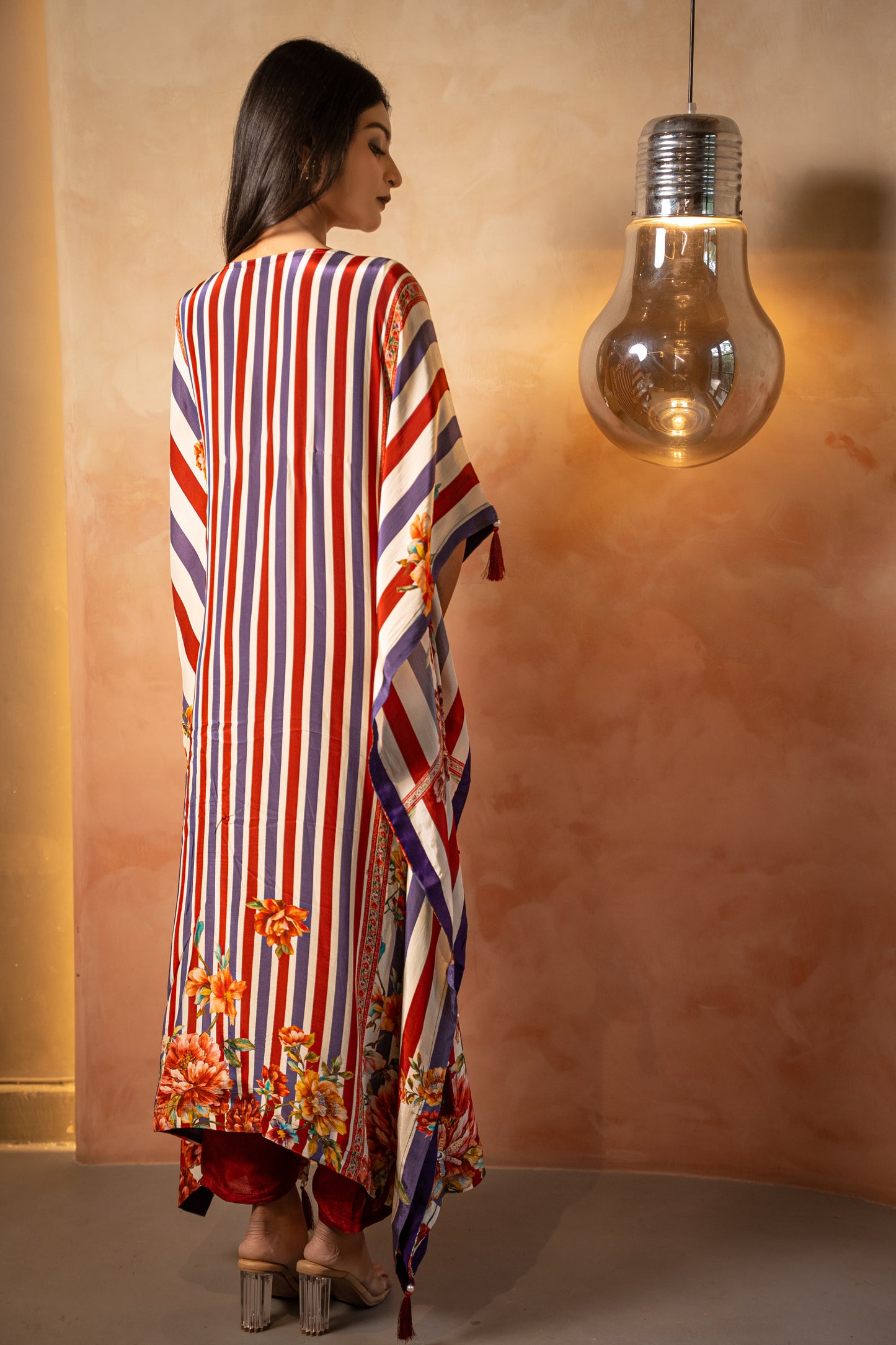 Striped Floral Long Kaftaan Set