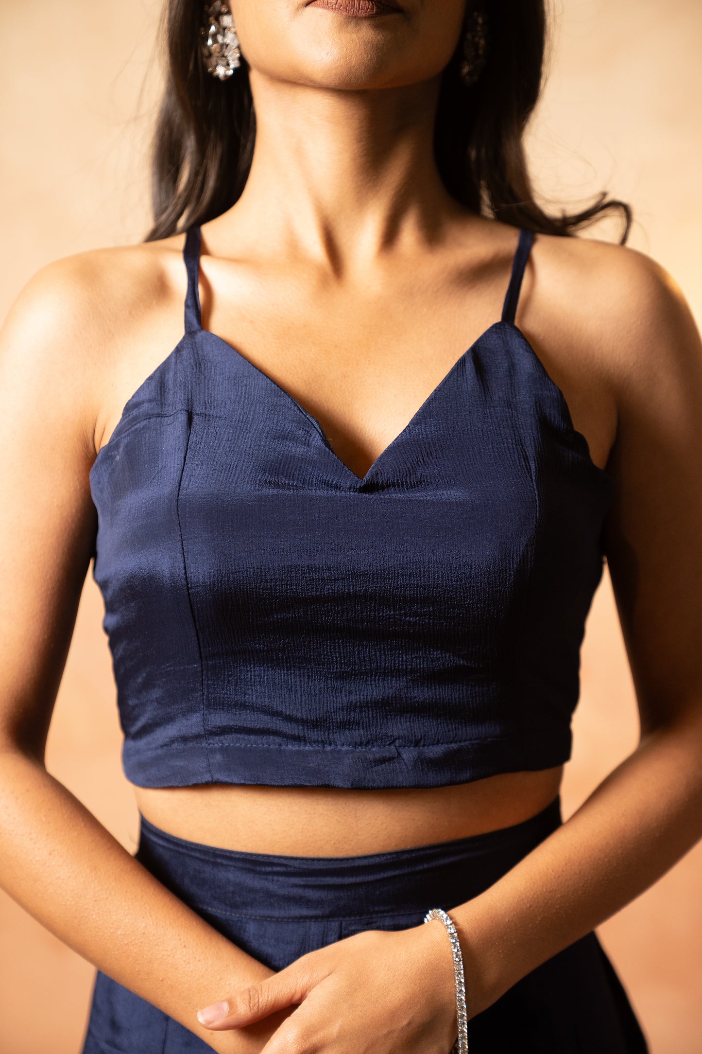Midnight Blue Kaftaan Dress with Hand-Embroidered Neckline
