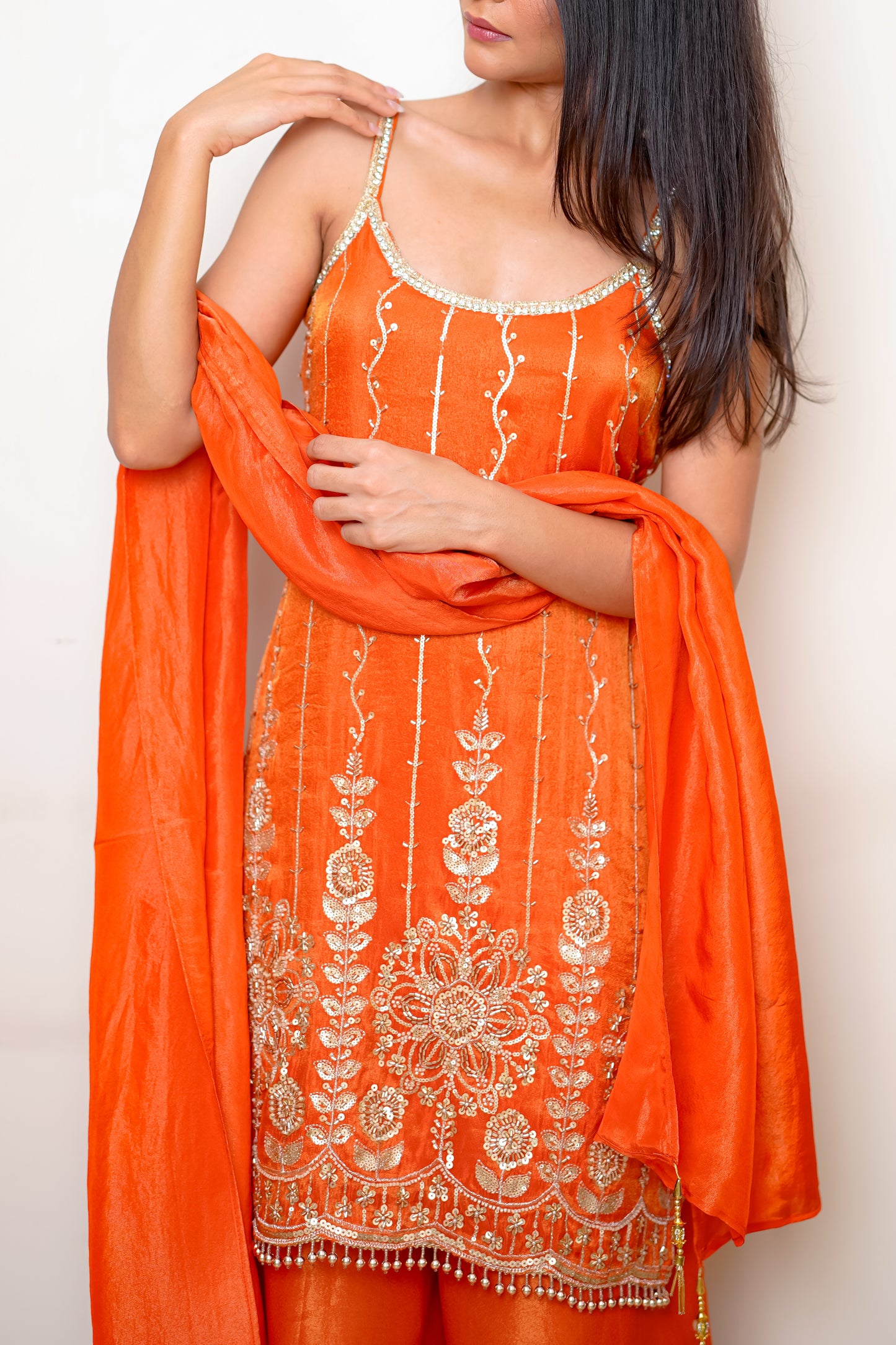 Orange Sharara With Gold Detailing