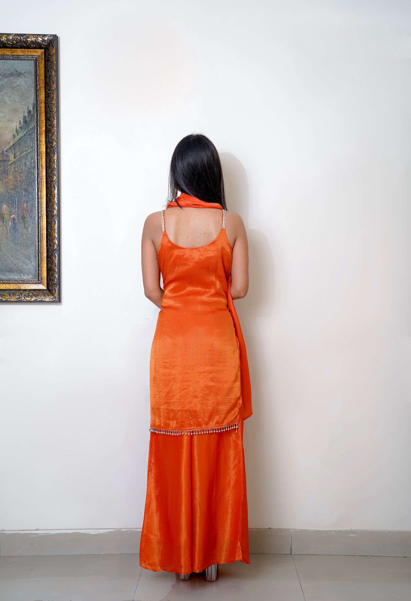 Orange Sharara With Gold Detailing