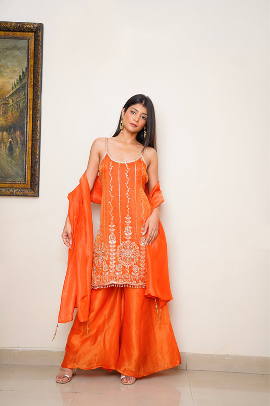Orange Sharara With Gold Detailing