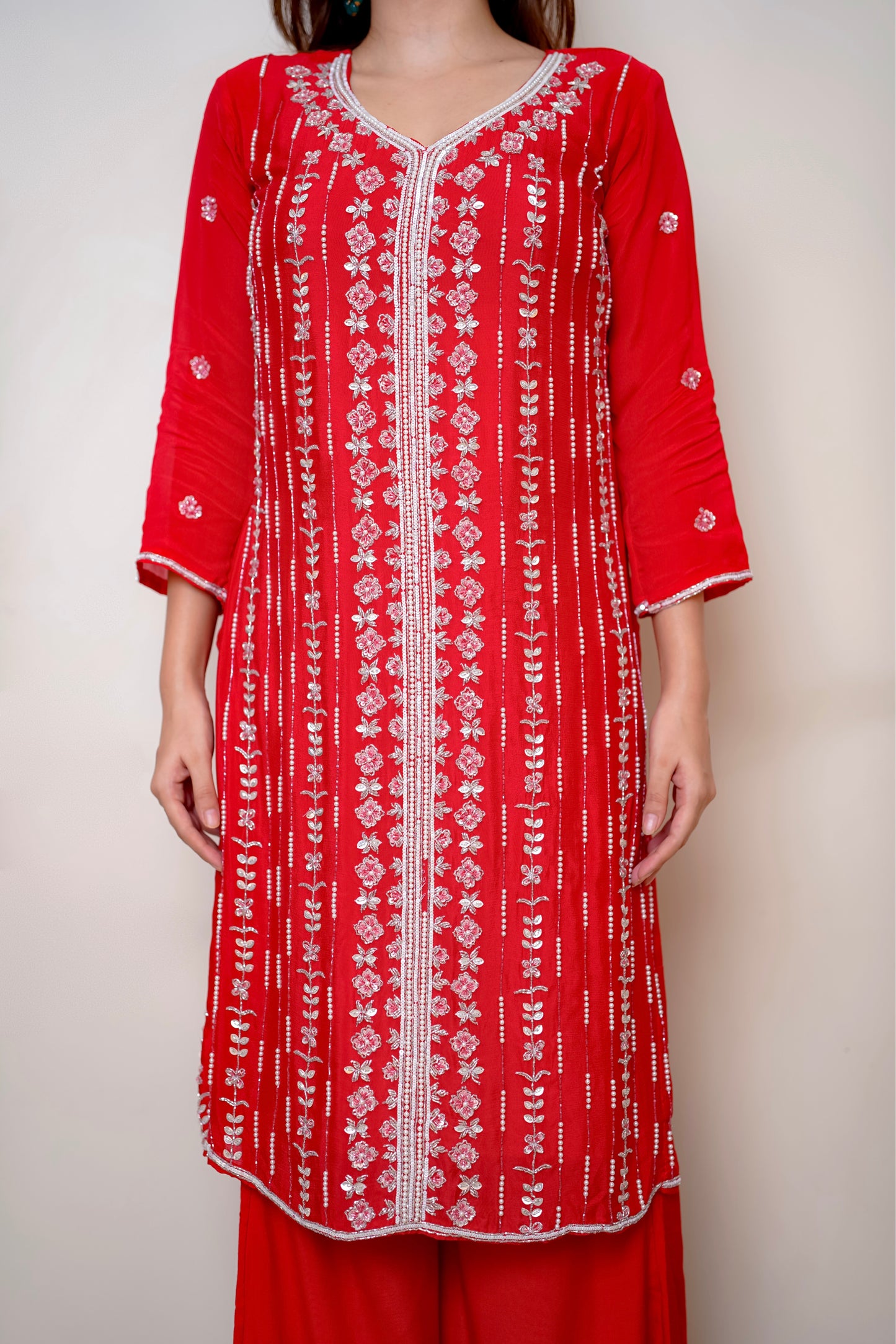 Red Suit With Jaal Work