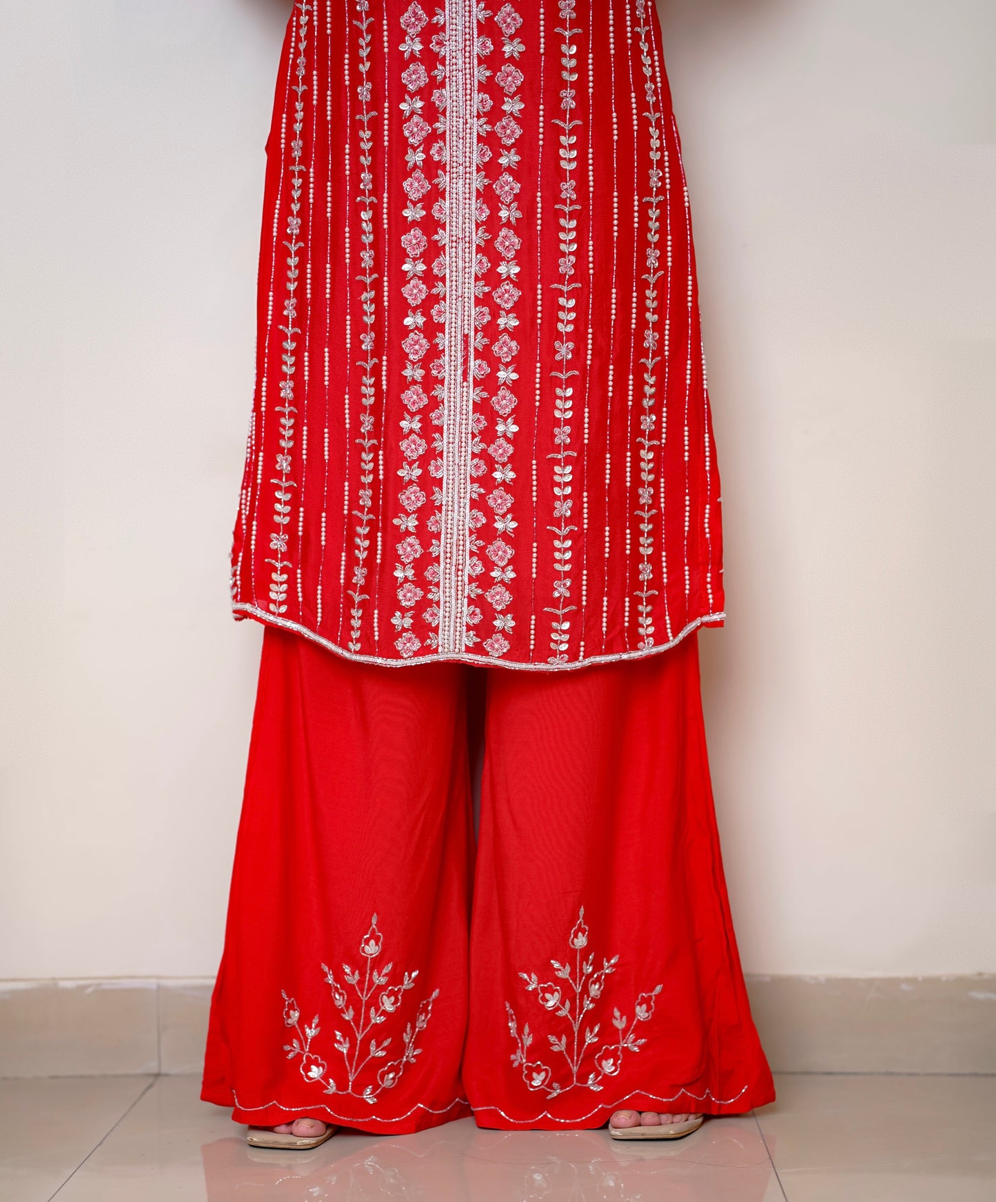Red Suit With Jaal Work