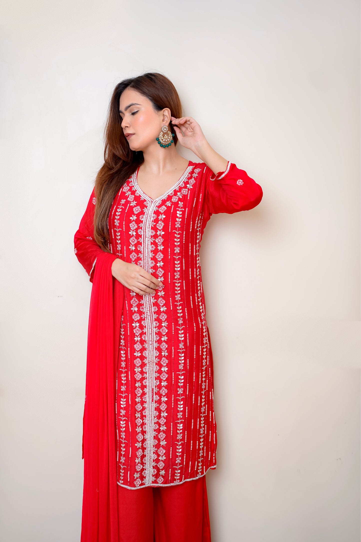 Red Suit With Jaal Work