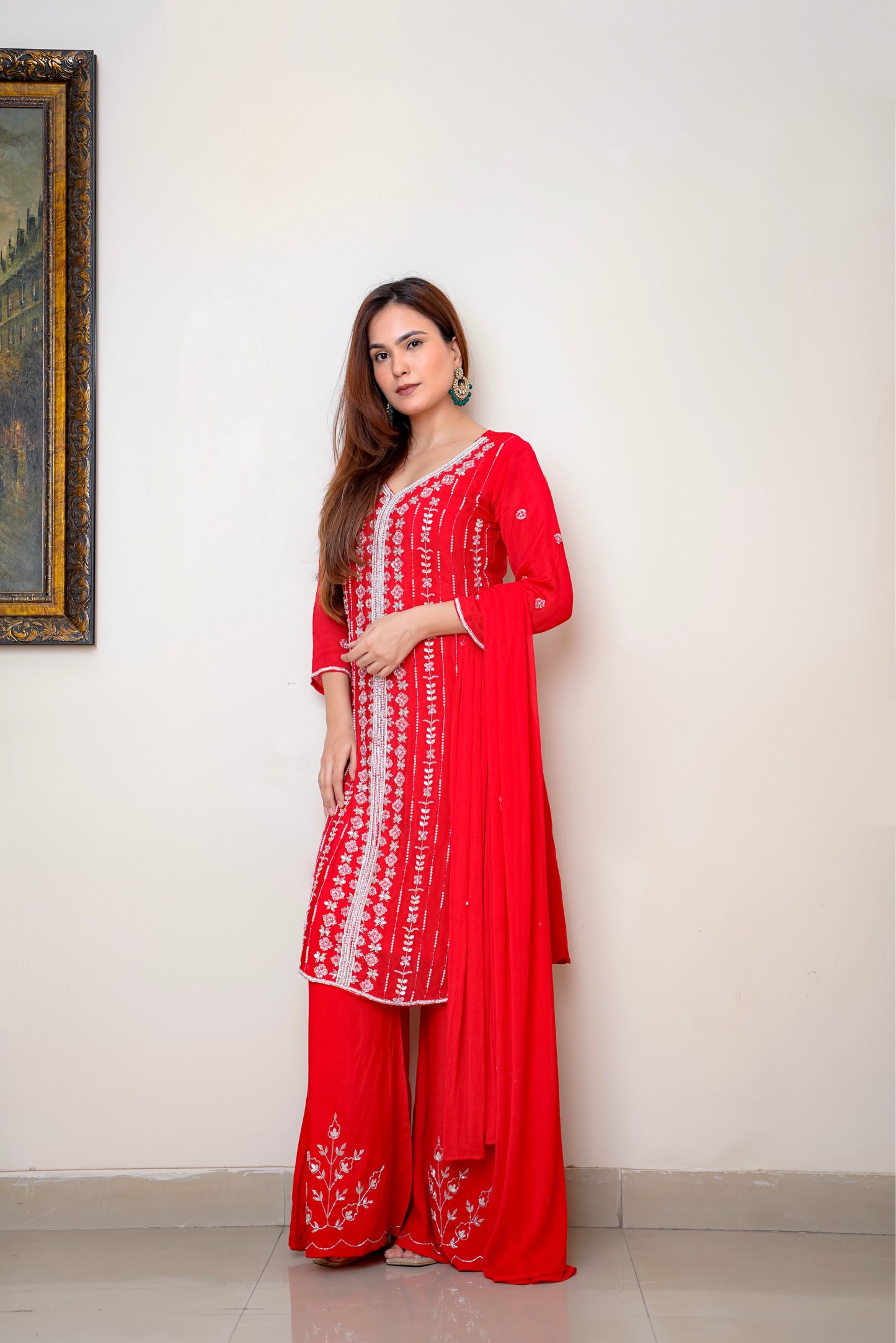 Red Suit With Jaal Work