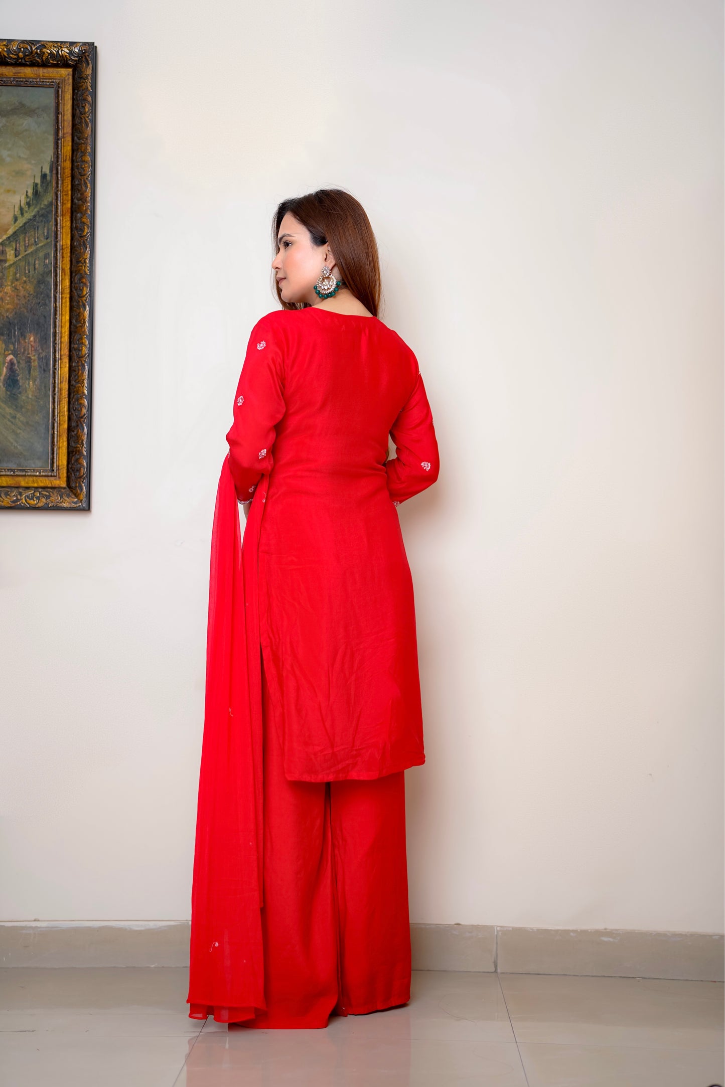 Red Suit With Jaal Work
