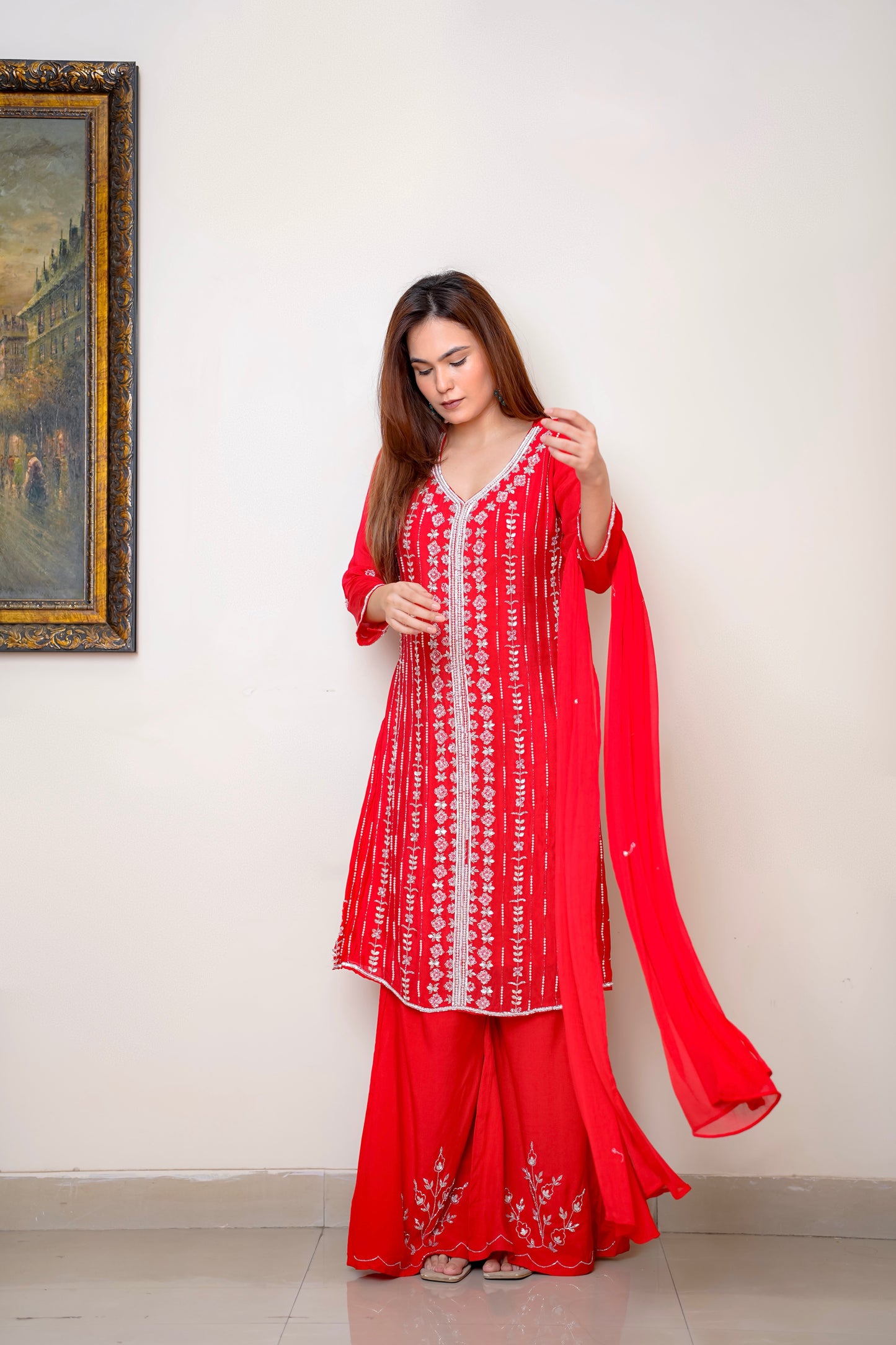 Red Suit With Jaal Work