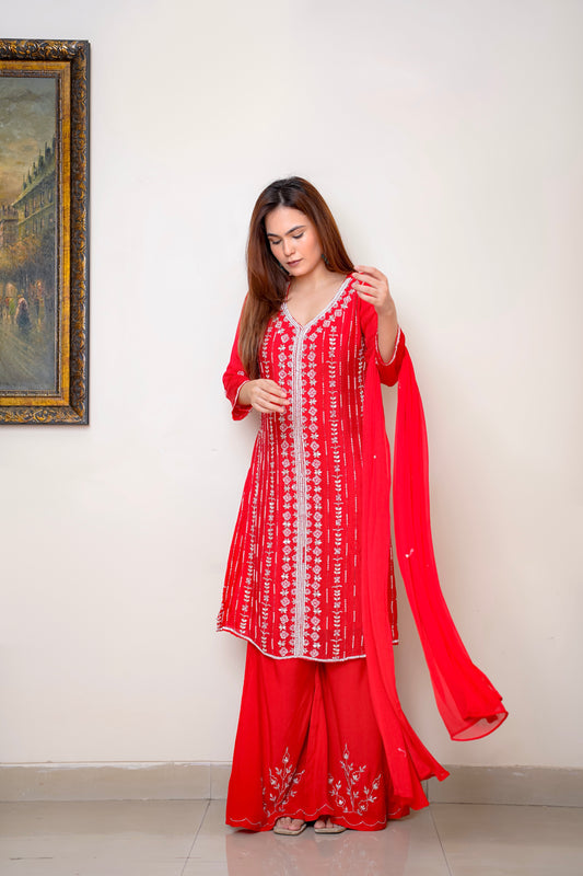 Red Suit With Jaal Work