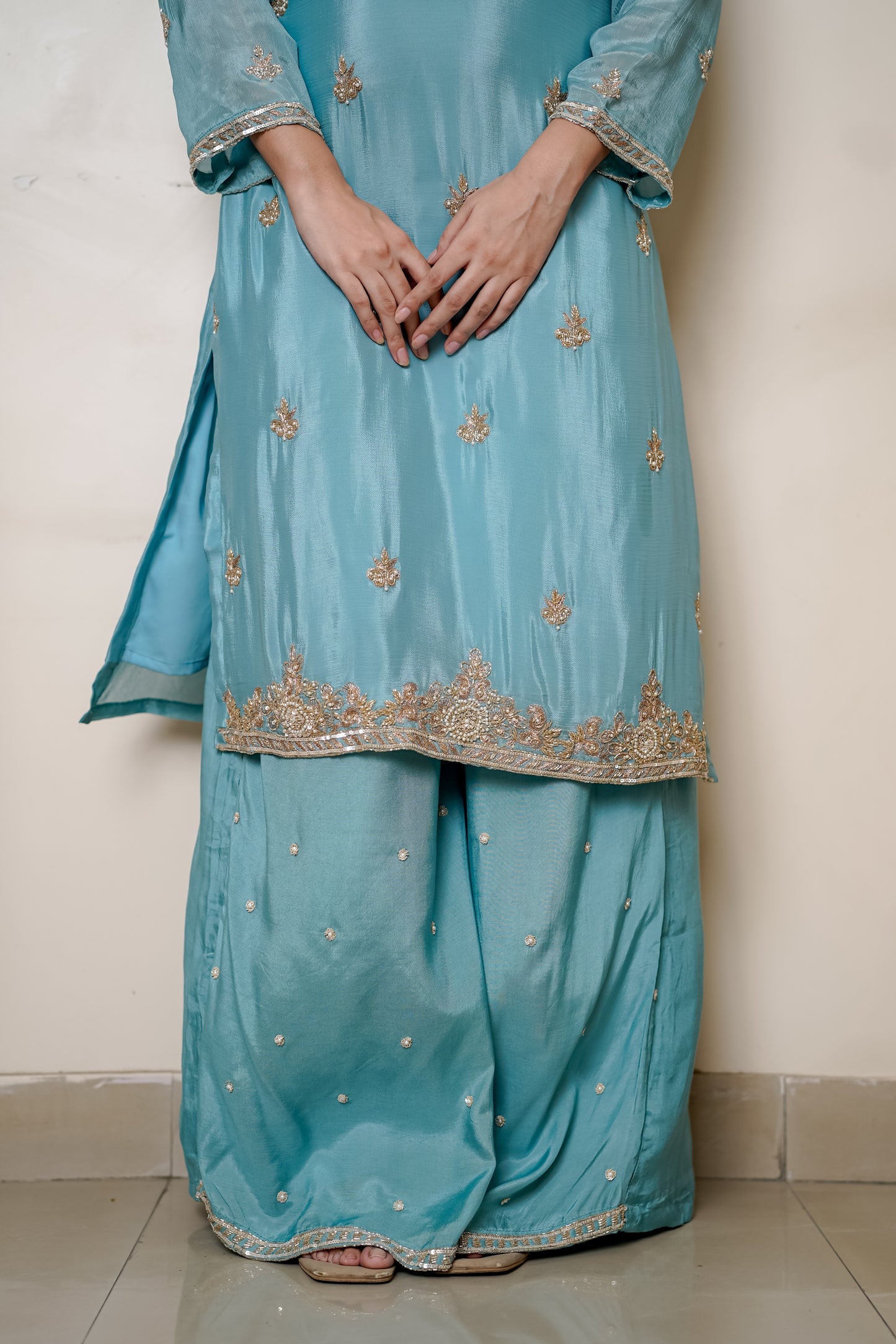 Powder Blue Suit With Hand Embroidery