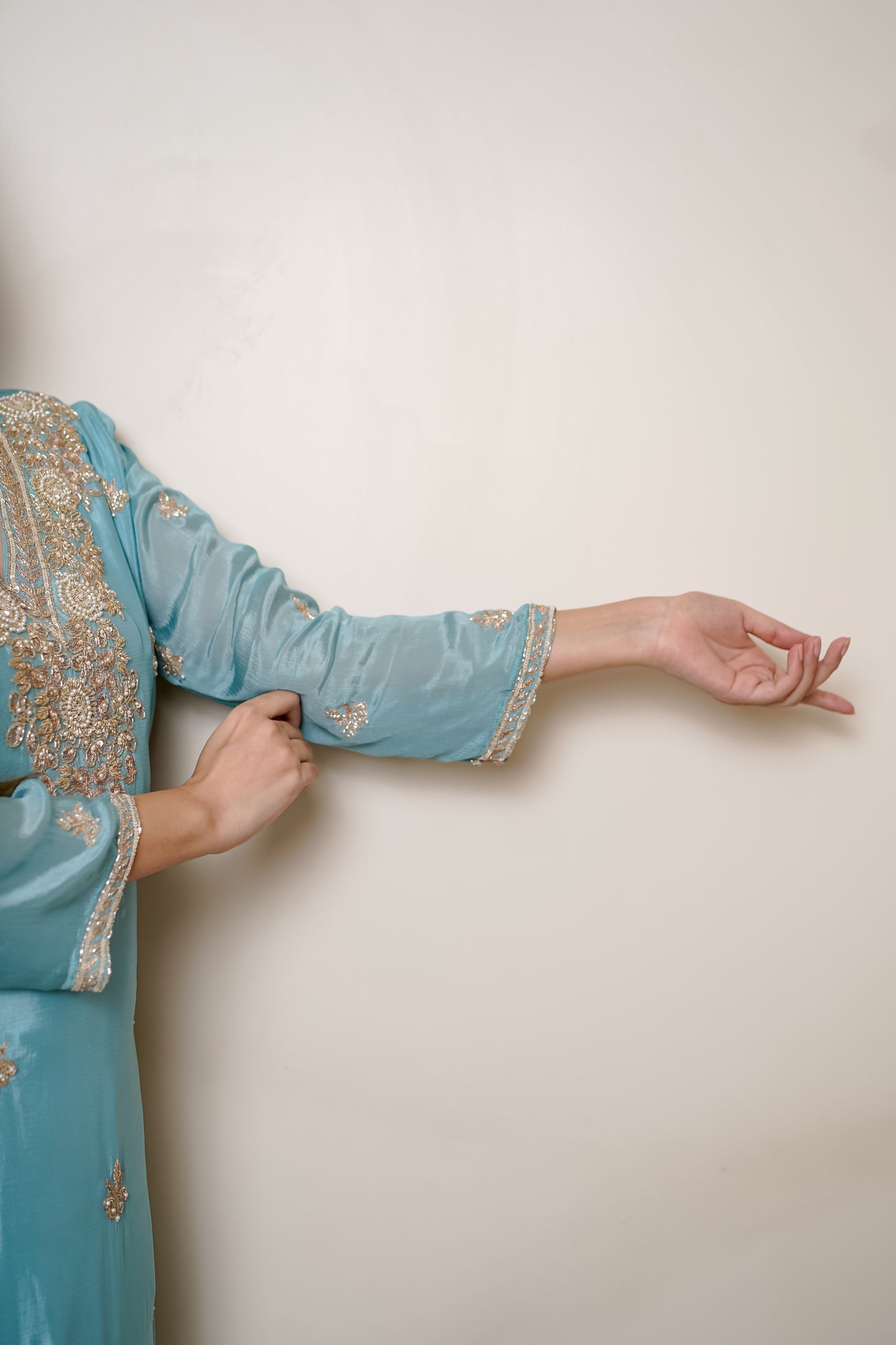 Powder Blue Suit With Hand Embroidery