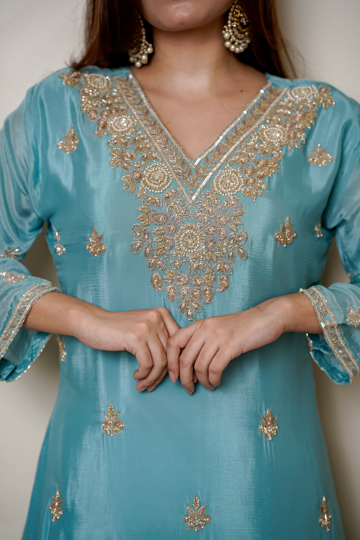 Powder Blue Suit With Hand Embroidery