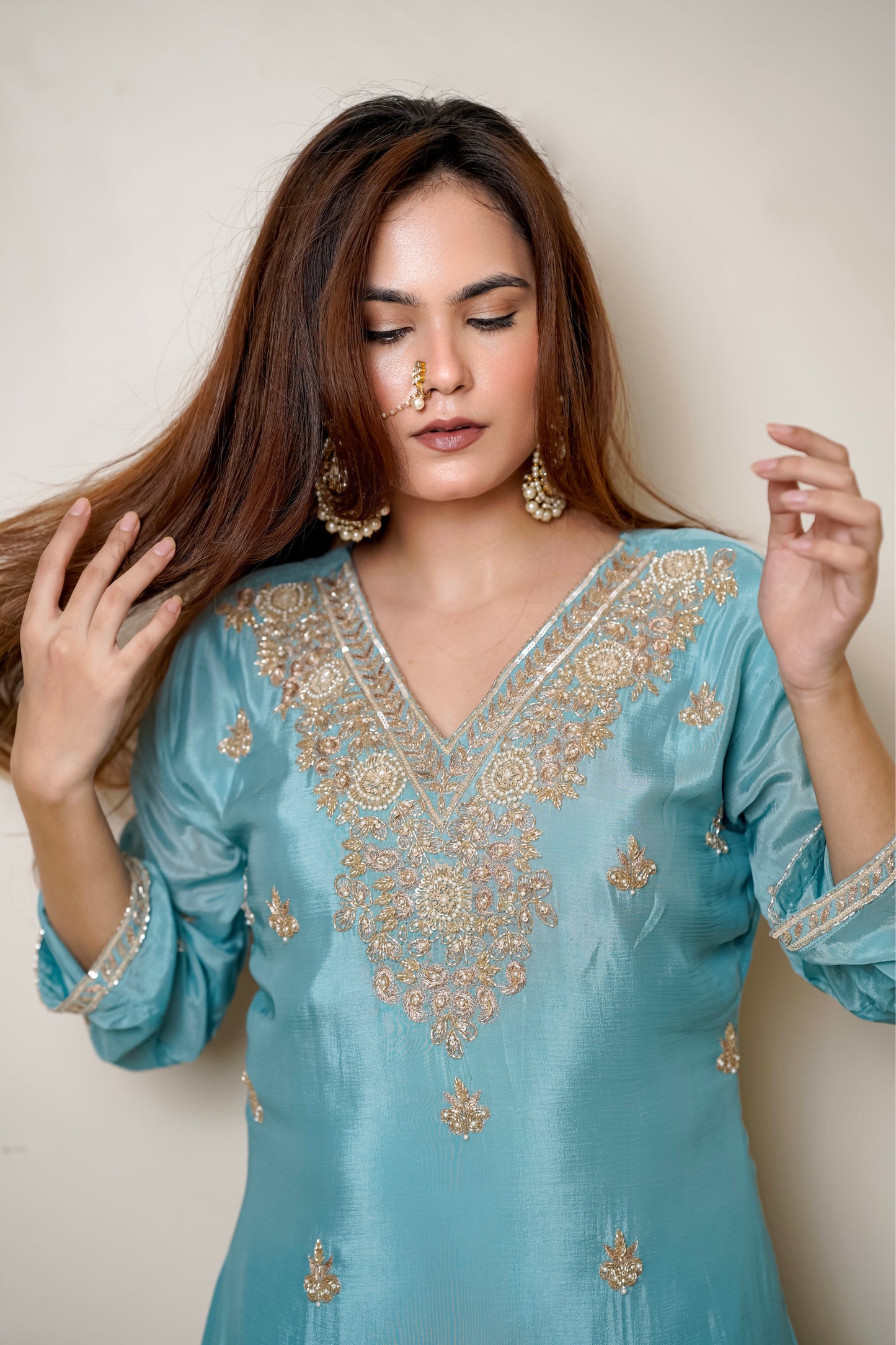 Powder Blue Suit With Hand Embroidery
