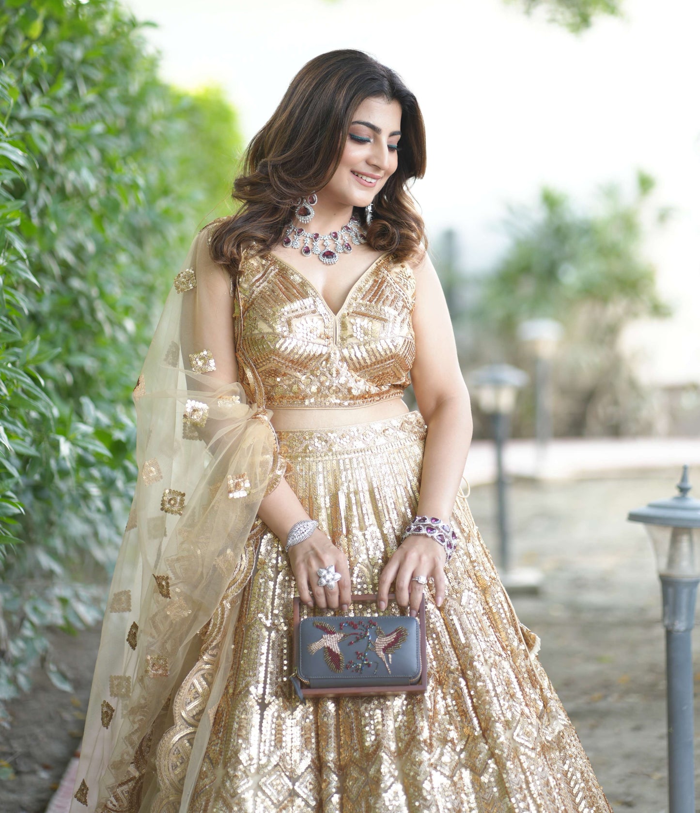 Golden Lehenga With Sequins And Dori Work