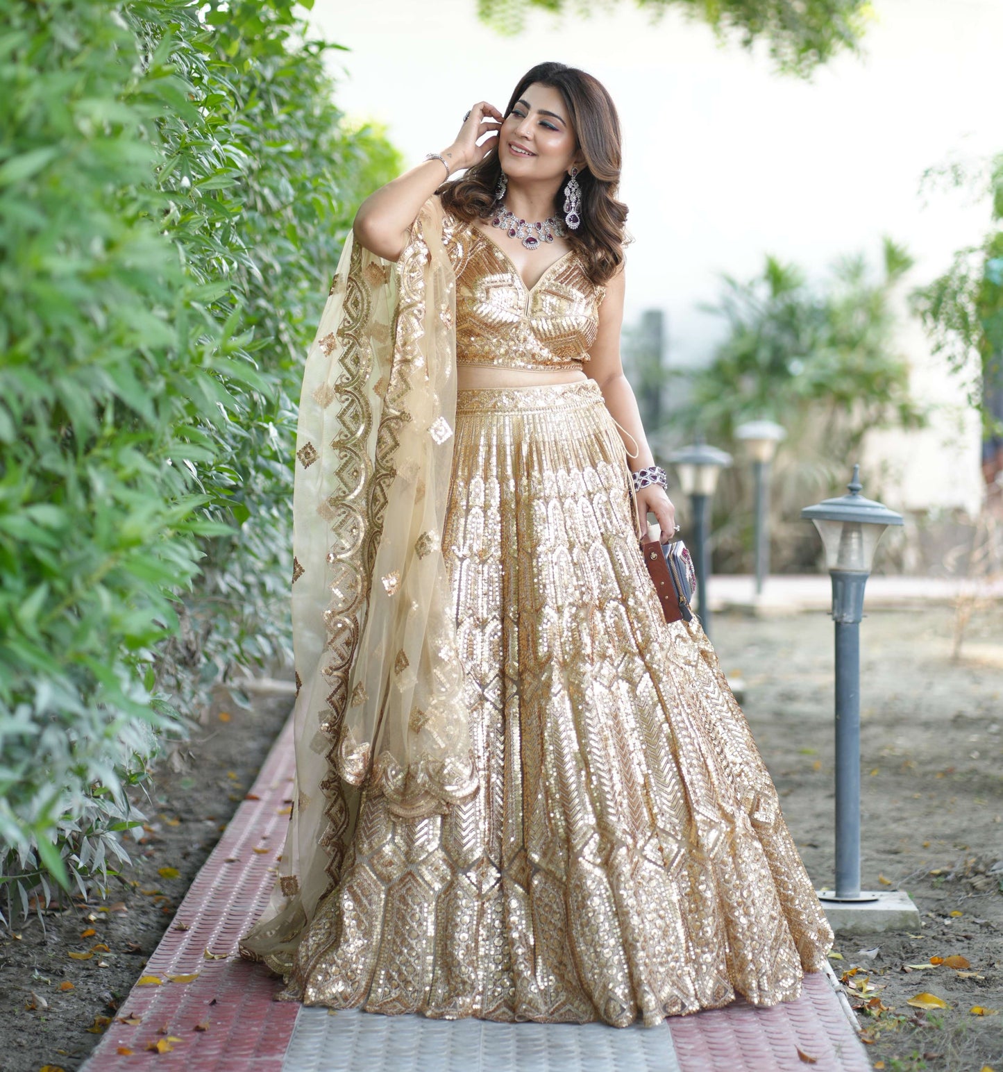 Golden Lehenga With Sequins And Dori Work
