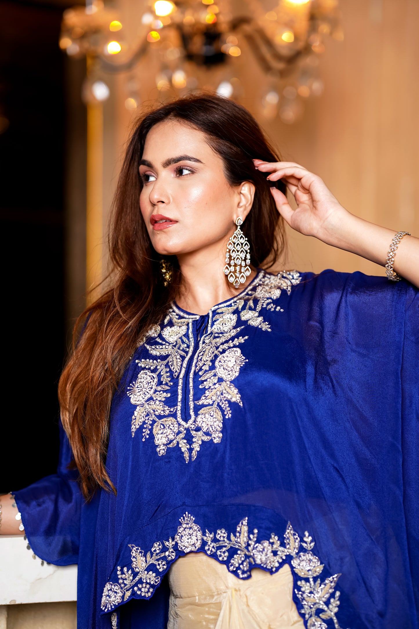 Royal Blue Fusion Set With Intricate Hand Embroidery In Chic Silhouette