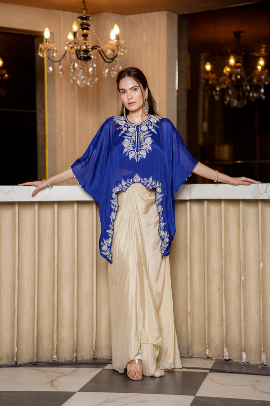 Royal Blue Fusion Set With Intricate Hand Embroidery In Chic Silhouette