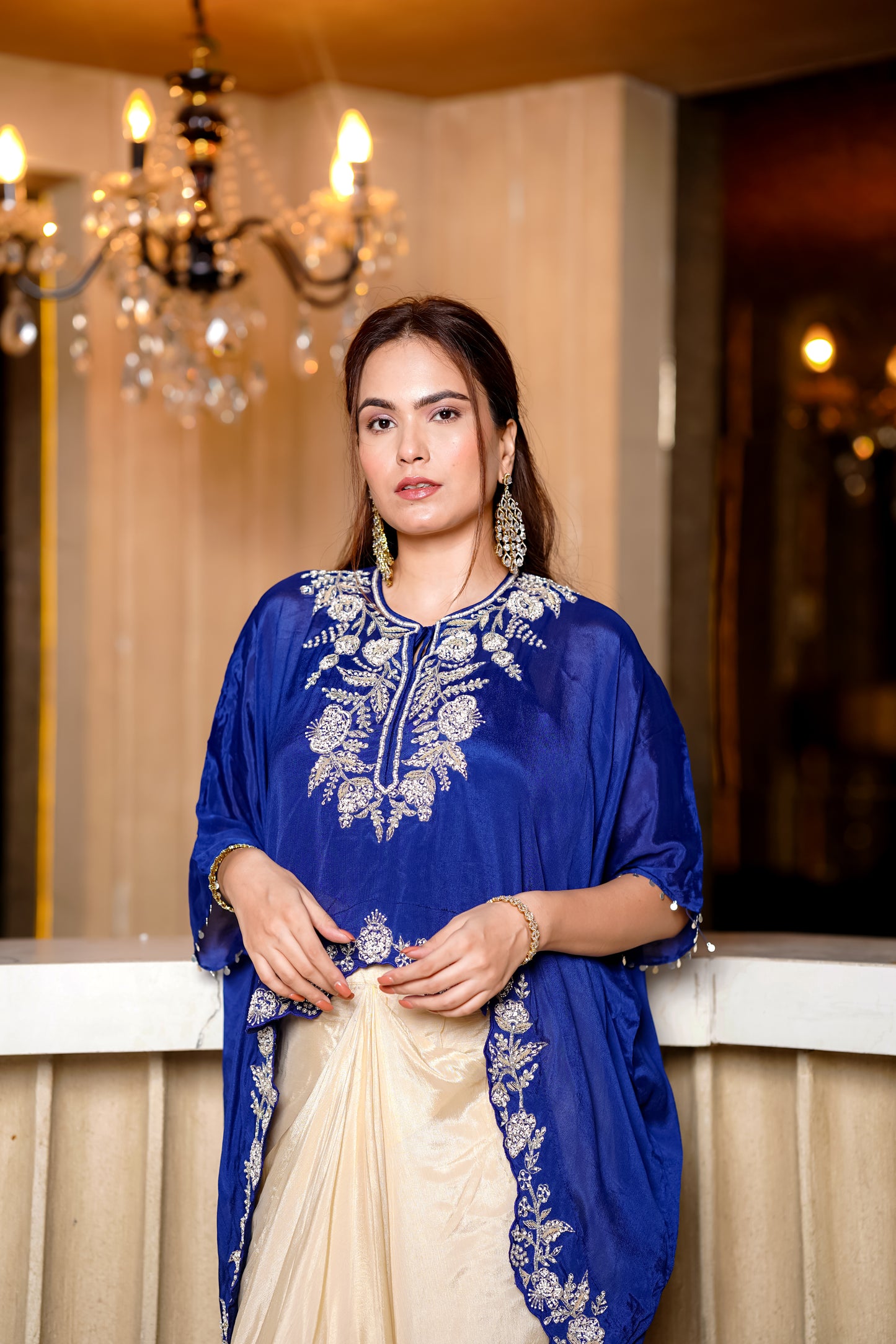 Royal Blue Fusion Set With Intricate Hand Embroidery In Chic Silhouette