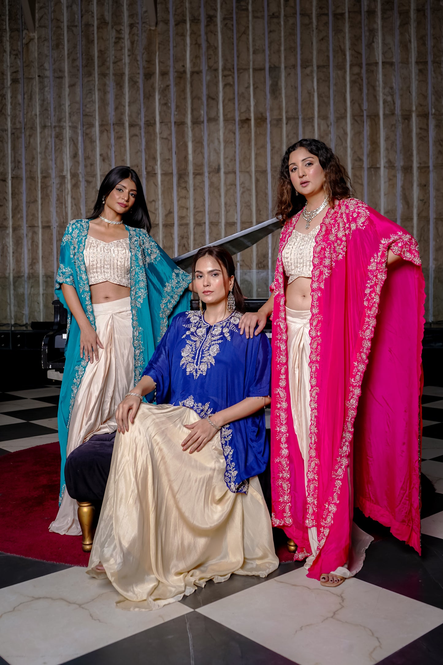 Royal Blue Fusion Set With Intricate Hand Embroidery In Chic Silhouette