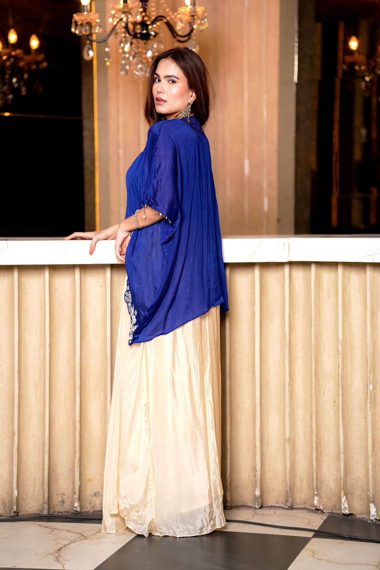 Royal Blue Fusion Set With Intricate Hand Embroidery In Chic Silhouette