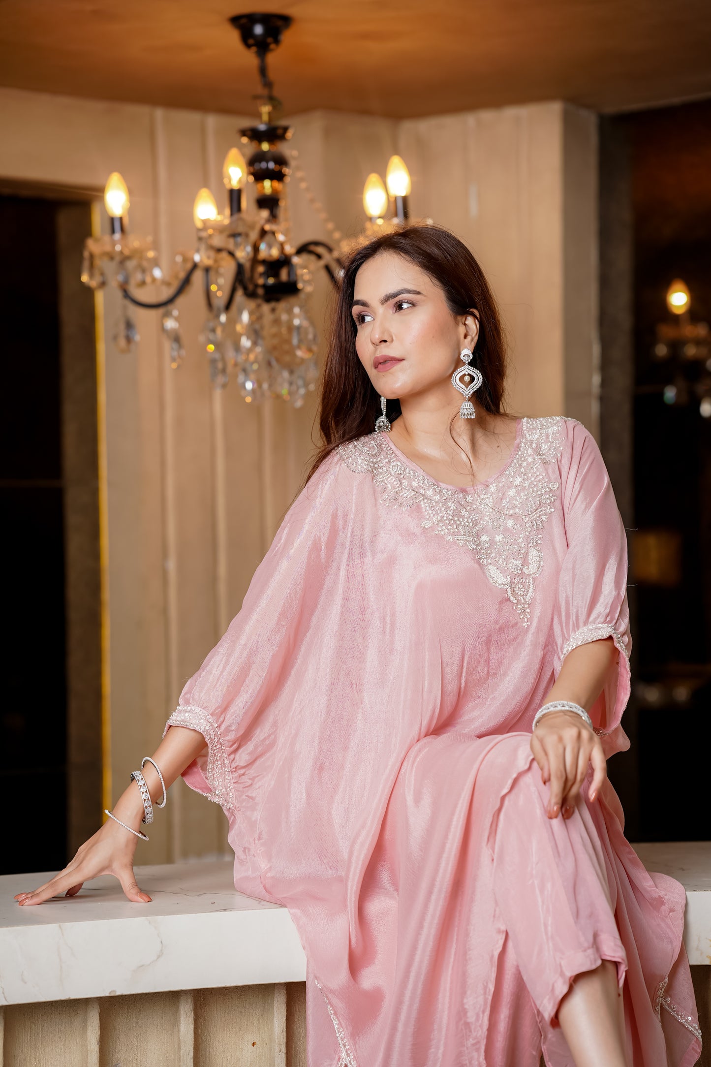Powder Pink Fusion Set With Intricate Hand Embroidery