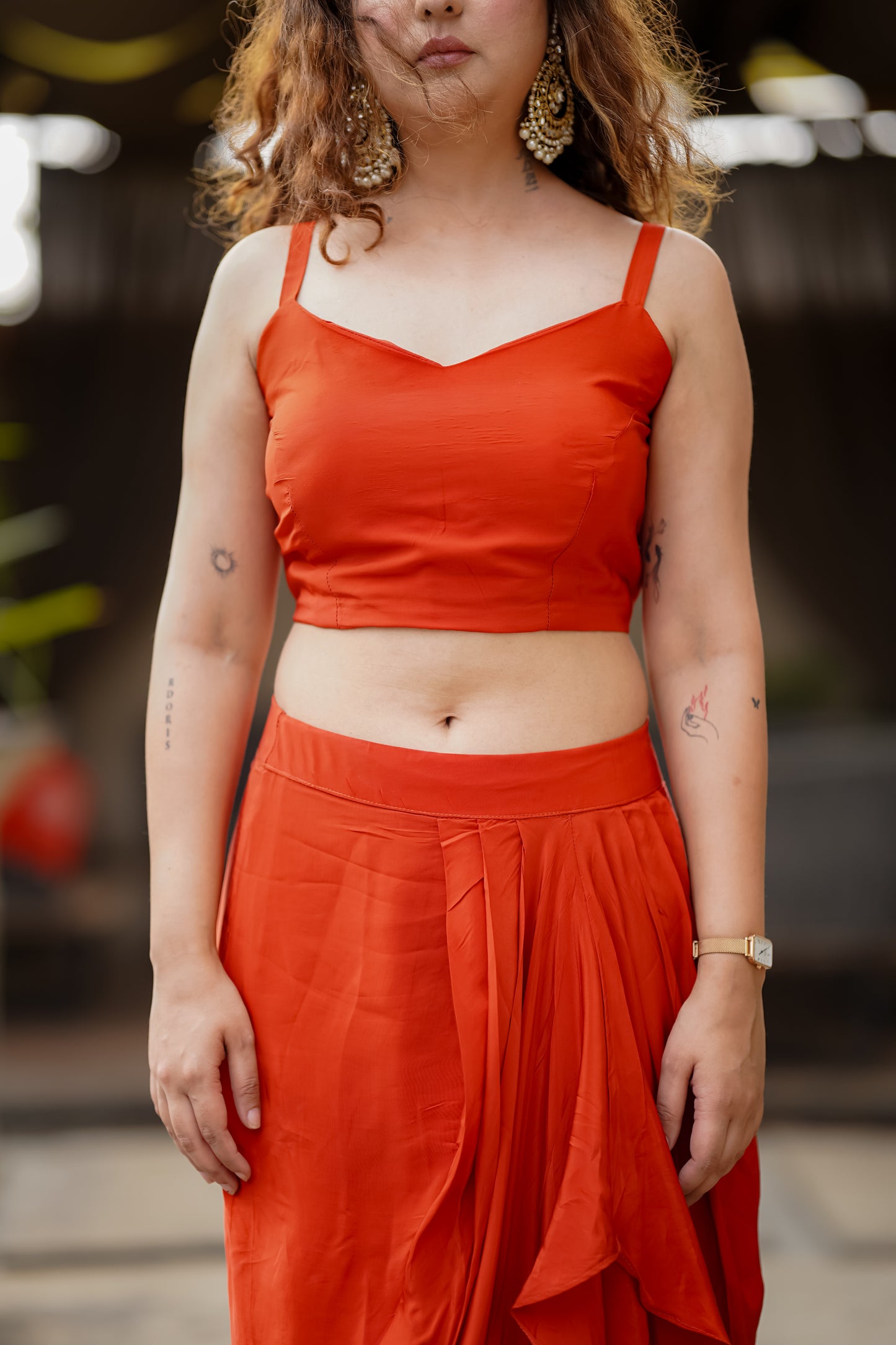 Rust Fusion Set With Intricate Beaded Hand Embroidery