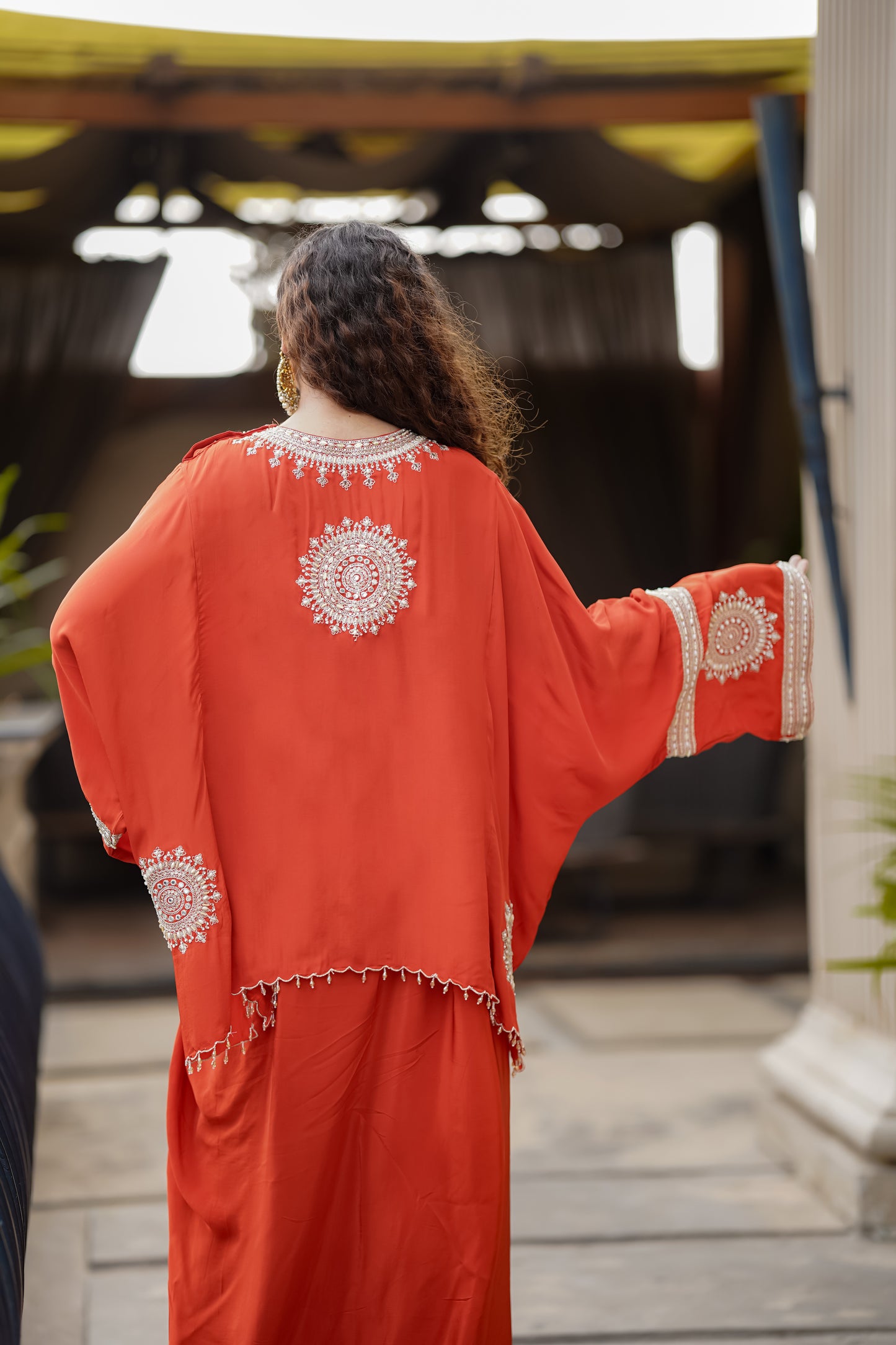 Rust Fusion Set With Intricate Beaded Hand Embroidery