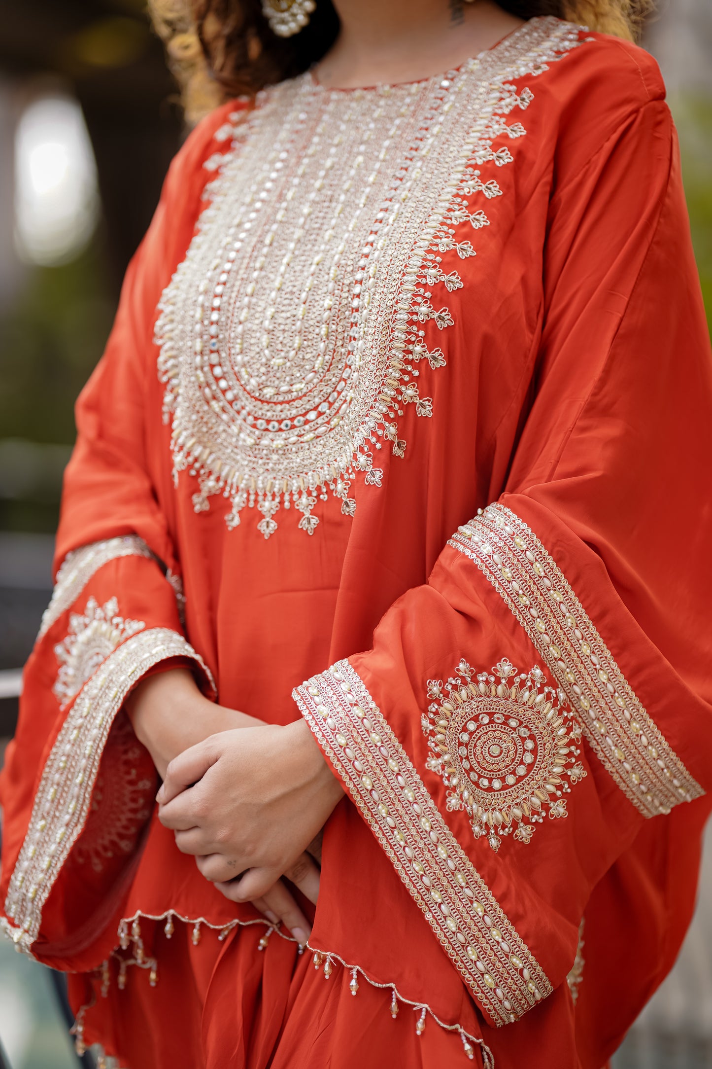 Rust Fusion Set With Intricate Beaded Hand Embroidery