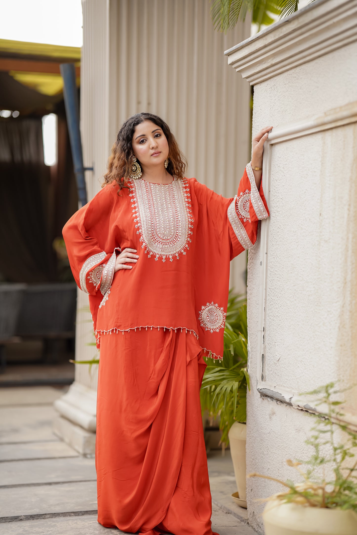 Rust Fusion Set With Intricate Beaded Hand Embroidery