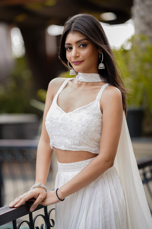Strappy White Sharara Set With Hand Embroidery