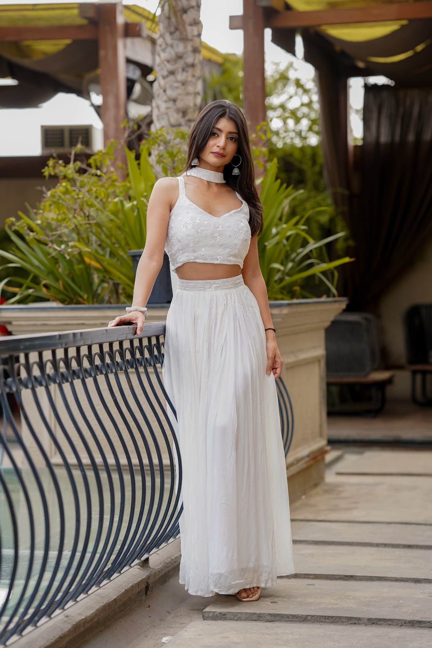 Strappy White Sharara Set With Hand Embroidery