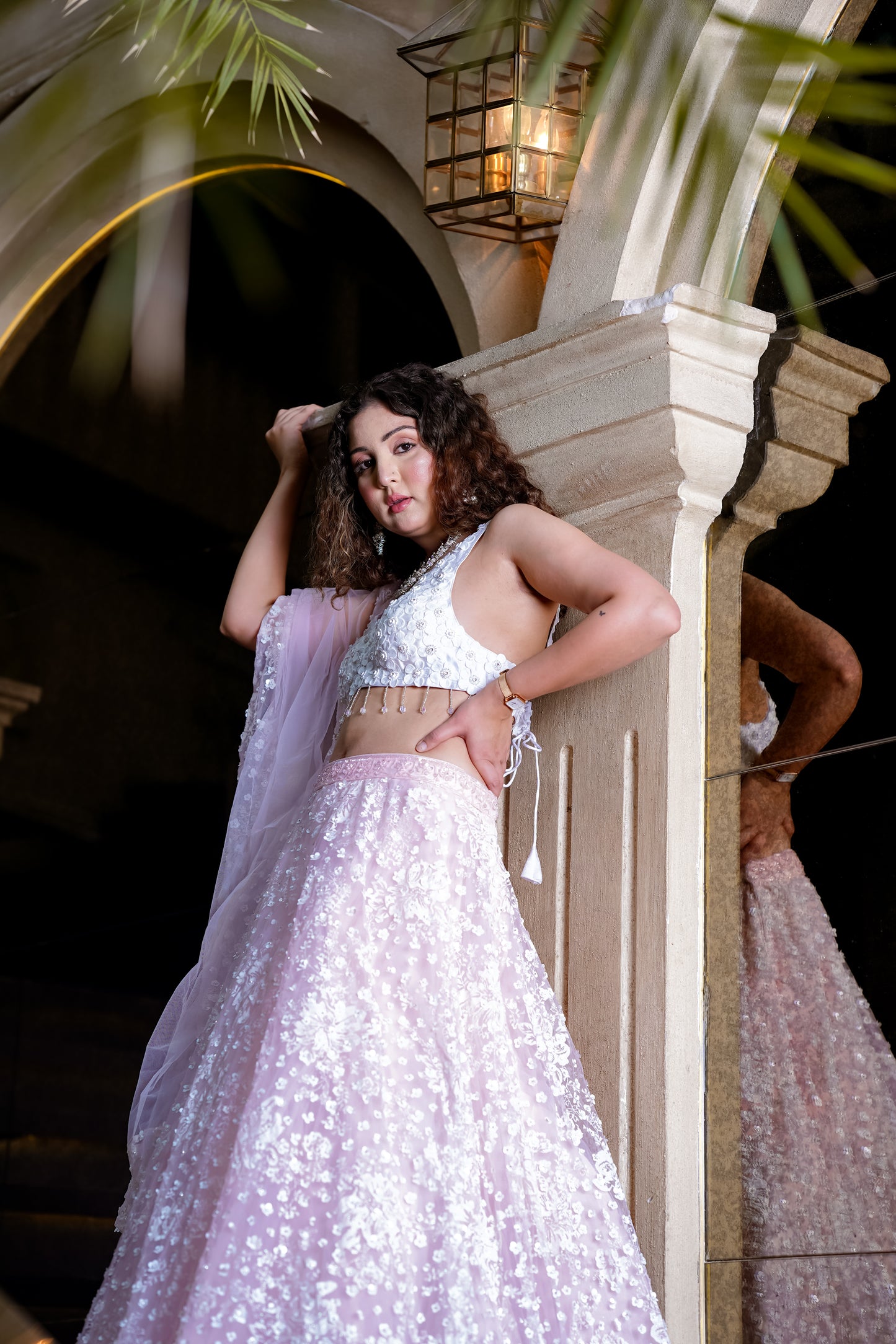 Powder Pink Pastel Net Lehenga With Floral Paintwork